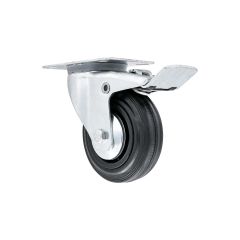 Zwenkwiel+rem zwart rubber los Ø100mm/laadcap. 100KG onverp.