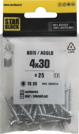 Starblock hout/spaanpl. schroef TX 4x30mm 25st zakje