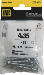 Starblock hout/spaanpl. schroef TX 4x35mm 25st zakje