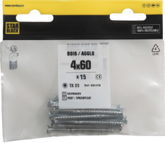 Starblock hout/spaanpl. schroef TX 4x60mm 15st zakje
