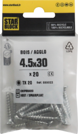 Starblock hout/spaanpl. schroef TX 4,5x30mm 20st zakje