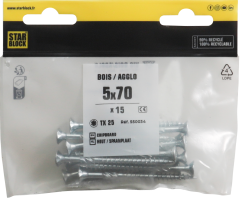 Starblock hout/spaanpl. schroef TX 5x70mm 15st zakje
