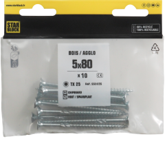 Starblock hout/spaanpl. schroef TX 5x80mm 10st zakje