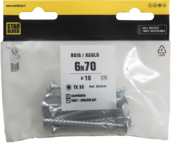 Starblock hout/spaanpl. schroef TX 6x70mm 10st zakje